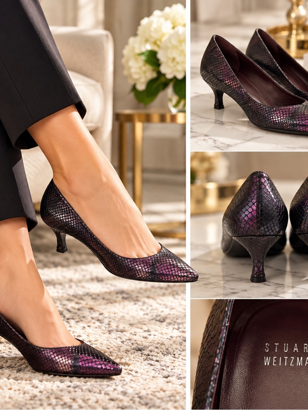 Stuart Weitzman Snakeskin Embossed Pointed Toe Pumps Size 8.5